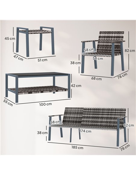 Outsunny Six-Piece Rattan Garden Sofa Set - Grey - pic 163966 | FastDaddyshop