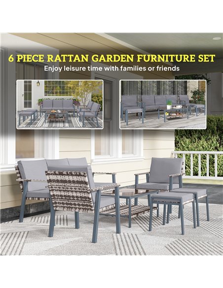 Outsunny Six-Piece Rattan Garden Sofa Set - Grey - pic 163967 | FastDaddyshop