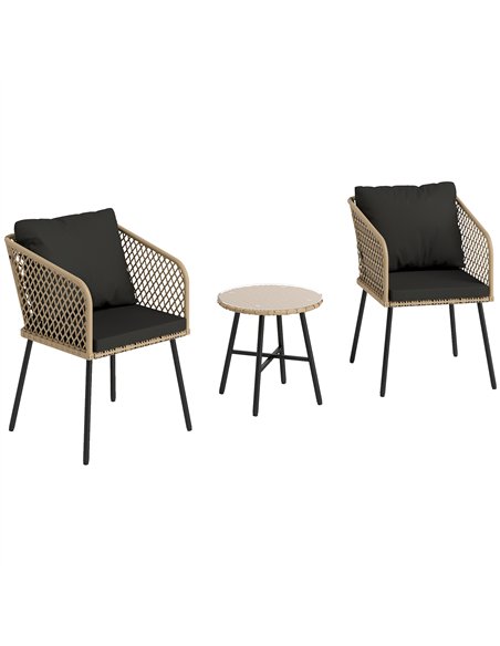 Outsunny Three-Piece Cut-Out Rattan Chair and Table Set - Brown/Black - pic 163973 | FastDaddyshop
