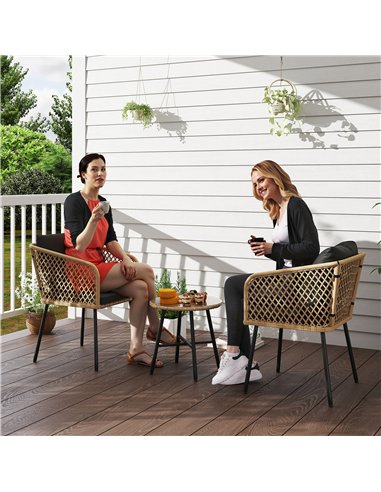 Outsunny Three-Piece Cut-Out Rattan Chair and Table Set - Brown/Black