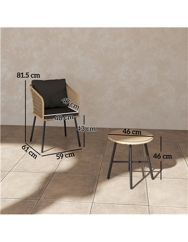 Outsunny Three-Piece Cut-Out Rattan Chair and Table Set - Brown/Black