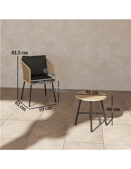 Outsunny Three-Piece Cut-Out Rattan Chair and Table Set - Brown/Black - pic 163975 | FastDaddyshop