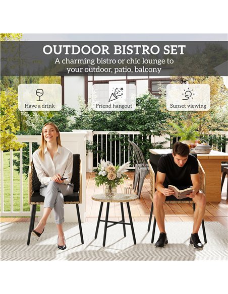 Outsunny Three-Piece Cut-Out Rattan Chair and Table Set - Brown/Black - pic 163976 | FastDaddyshop