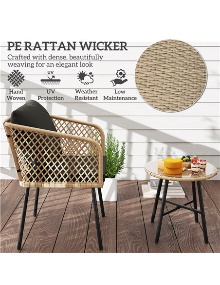 Outsunny Three-Piece Cut-Out Rattan Chair and Table Set - Brown/Black - pic 163977 | FastDaddyshop