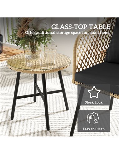 Outsunny Three-Piece Cut-Out Rattan Chair and Table Set - Brown/Black