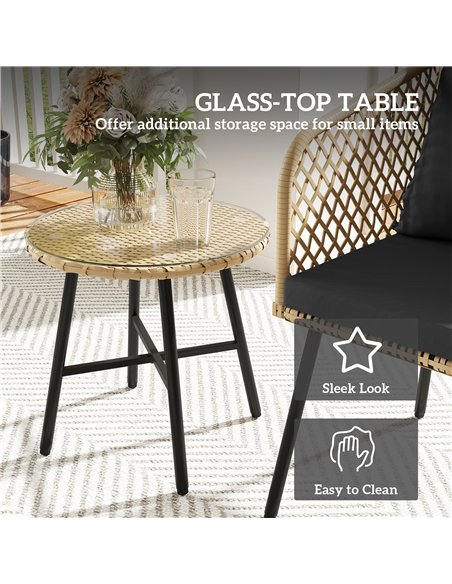 Outsunny Three-Piece Cut-Out Rattan Chair and Table Set - Brown/Black - pic 163979 | FastDaddyshop