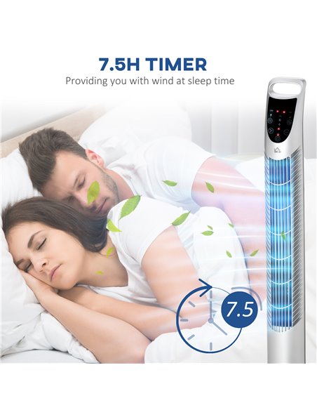 HOMCOM 36'' Freestanding Tower Fan, 3 Speed 3 Mode, 7.5h Timer, 70 Degree Oscillation, LED Panel, 5M Remote Controller, Silver - pic 16398 | FastDaddyshop