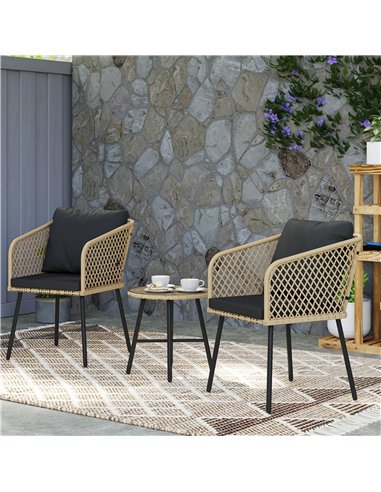 Outsunny Three-Piece Cut-Out Rattan Chair and Table Set - Brown/Black