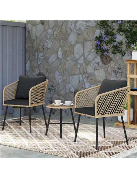 Outsunny Three-Piece Cut-Out Rattan Chair and Table Set - Brown/Black - pic 163980 | FastDaddyshop