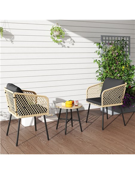 Outsunny Three-Piece Cut-Out Rattan Chair and Table Set - Brown/Black - pic 163981 | FastDaddyshop