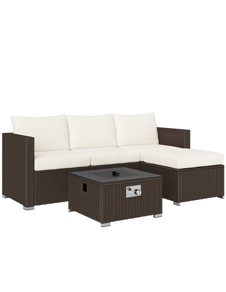 Outsunny Five Piece Rattan Garden Furniture Set with Gas Fire Pit Table and Footstool - Brown and Cream White - pic 163982 | FastDaddyshop