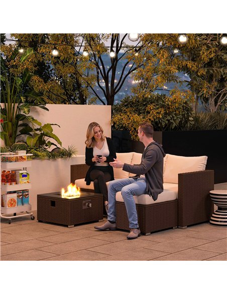 Outsunny Five Piece Rattan Garden Furniture Set with Gas Fire Pit Table and Footstool - Brown and Cream White - pic 163983 | FastDaddyshop