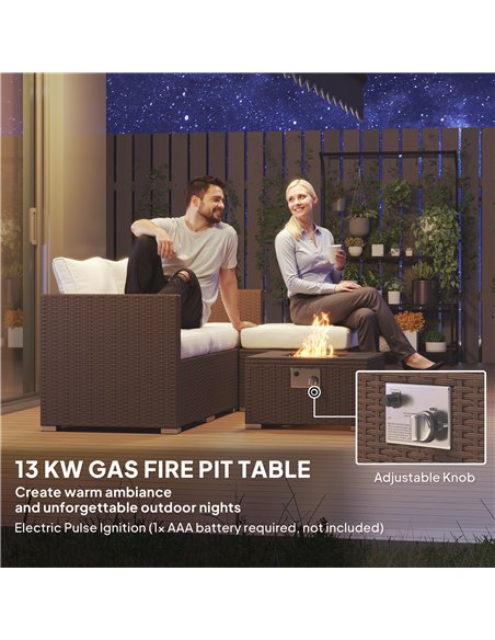 Outsunny Five Piece Rattan Garden Furniture Set with Gas Fire Pit Table and Footstool - Brown and Cream White - pic 163986 | FastDaddyshop