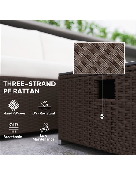 Outsunny Five Piece Rattan Garden Furniture Set with Gas Fire Pit Table and Footstool - Brown and Cream White - pic 163988 | FastDaddyshop