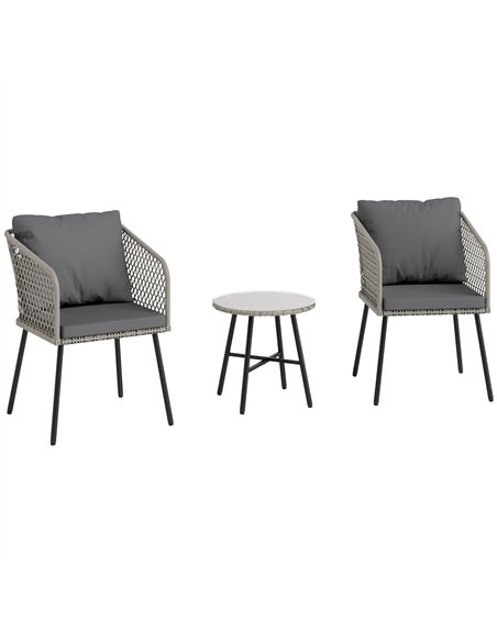 Outsunny Three-Piece Cut-Out Rattan Chair and Table Set - Grey - pic 163991 | FastDaddyshop