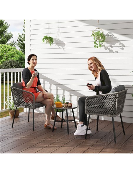 Outsunny Three-Piece Cut-Out Rattan Chair and Table Set - Grey - pic 163992 | FastDaddyshop