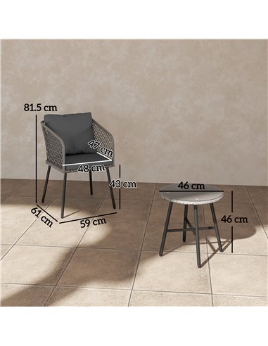Outsunny Three-Piece Cut-Out Rattan Chair and Table Set - Grey