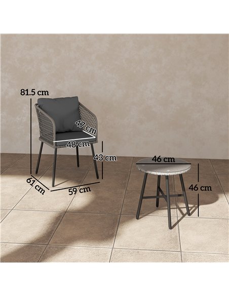 Outsunny Three-Piece Cut-Out Rattan Chair and Table Set - Grey - pic 163993 | FastDaddyshop
