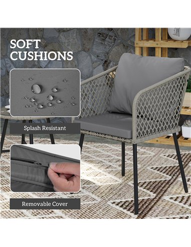 Outsunny Three-Piece Cut-Out Rattan Chair and Table Set - Grey