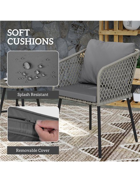 Outsunny Three-Piece Cut-Out Rattan Chair and Table Set - Grey - pic 163996 | FastDaddyshop