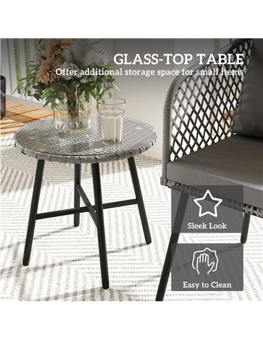 Outsunny Three-Piece Cut-Out Rattan Chair and Table Set - Grey
