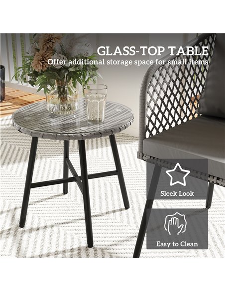 Outsunny Three-Piece Cut-Out Rattan Chair and Table Set - Grey - pic 163997 | FastDaddyshop