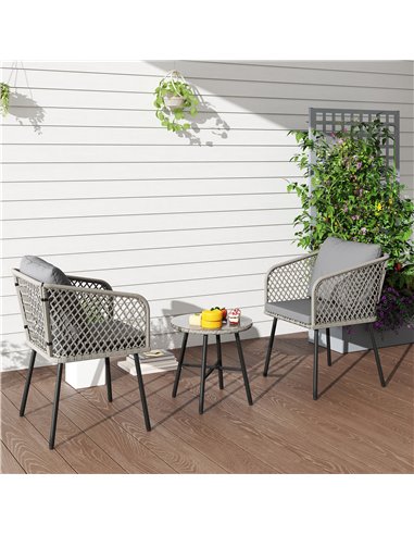 Outsunny Three-Piece Cut-Out Rattan Chair and Table Set - Grey