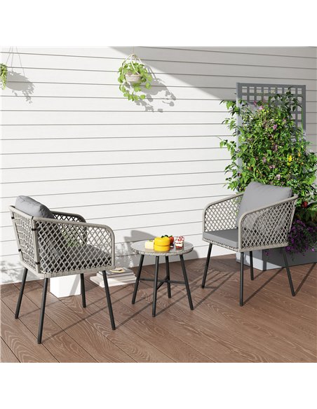 Outsunny Three-Piece Cut-Out Rattan Chair and Table Set - Grey - pic 163999 | FastDaddyshop