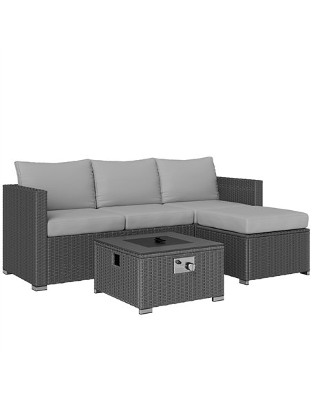 Outsunny Five Piece Rattan Garden Furniture Set with Gas Fire Pit Table and Footstool - Grey - pic 164000 | FastDaddyshop