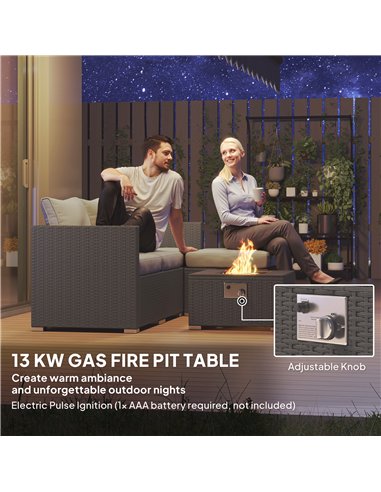Outsunny Five Piece Rattan Garden Furniture Set with Gas Fire Pit Table and Footstool - Grey