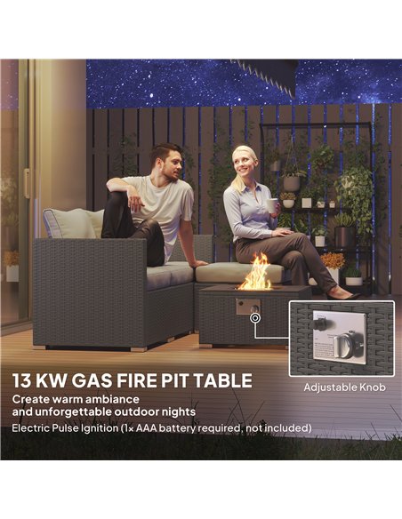 Outsunny Five Piece Rattan Garden Furniture Set with Gas Fire Pit Table and Footstool - Grey - pic 164004 | FastDaddyshop