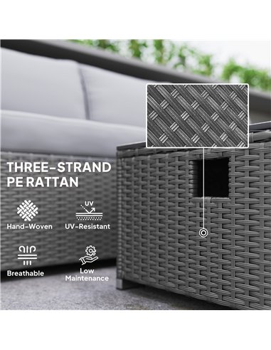 Outsunny Five Piece Rattan Garden Furniture Set with Gas Fire Pit Table and Footstool - Grey