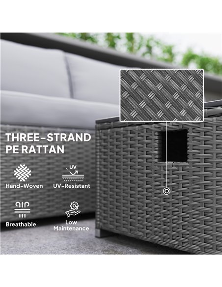 Outsunny Five Piece Rattan Garden Furniture Set with Gas Fire Pit Table and Footstool - Grey - pic 164006 | FastDaddyshop