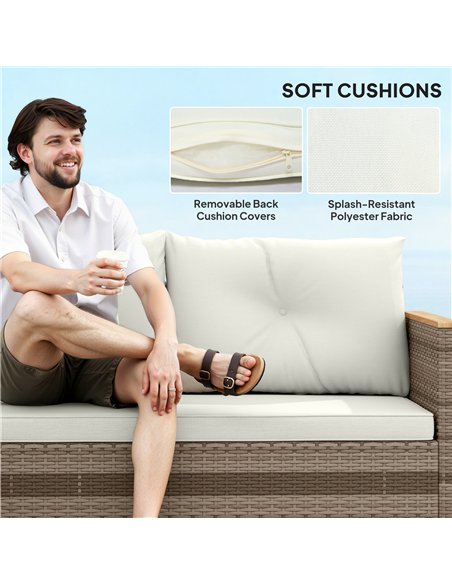 Outsunny 3 Pieces Rattan Garden Furniture Set, L Shaped Garden Conversation Chaise Lounge Furniture with Wood Top Coffee Table a - pic 164013 | FastDaddyshop