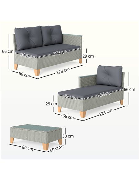 Outsunny 3 Pieces Rattan Garden Furniture Set, L Shaped Garden Conversation Chaise Lounge Furniture with Wood Top Coffee Table a - pic 164020 | FastDaddyshop