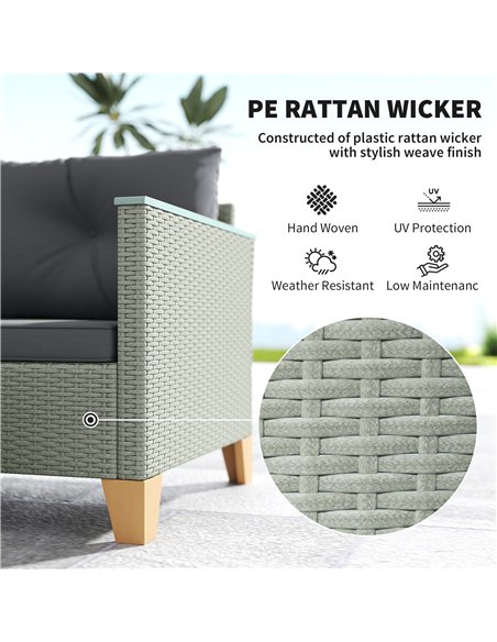 Outsunny 3 Pieces Rattan Garden Furniture Set, L Shaped Garden Conversation Chaise Lounge Furniture with Wood Top Coffee Table a - pic 164023 | FastDaddyshop