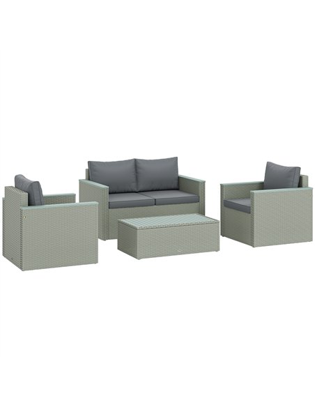 Outsunny 4 Piece Rattan Garden Furniture Set, 4 Seater Wicker Outdoor Sofa Set with 2 Armchairs, Loveseat, Acacia Wood Top Coffe - pic 164027 | FastDaddyshop