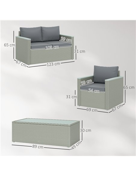 Outsunny 4 Piece Rattan Garden Furniture Set, 4 Seater Wicker Outdoor Sofa Set with 2 Armchairs, Loveseat, Acacia Wood Top Coffe - pic 164029 | FastDaddyshop