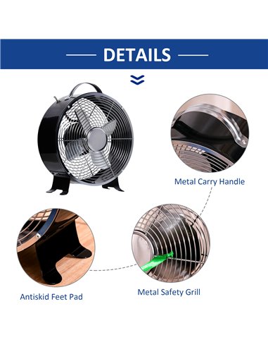 Homcom 26cm Electrical 2-Speed Portable Table Desk Fan, Black