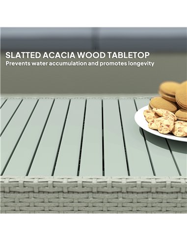 Outsunny 4 Piece Rattan Garden Furniture Set, 4 Seater Wicker Outdoor Sofa Set with 2 Armchairs, Loveseat, Acacia Wood Top Coffe