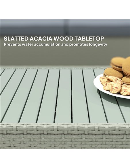 Outsunny 4 Piece Rattan Garden Furniture Set, 4 Seater Wicker Outdoor Sofa Set with 2 Armchairs, Loveseat, Acacia Wood Top Coffe - pic 164032 | FastDaddyshop