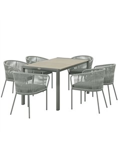 Outsunny Rattan Dining Set, 6 Seater Rattan Garden Furniture Set with Acacia Wood Top Rectangle Table, 6 Chairs, Washable Seat C