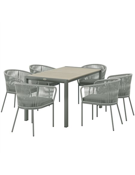 Outsunny Rattan Dining Set, 6 Seater Rattan Garden Furniture Set with Acacia Wood Top Rectangle Table, 6 Chairs, Washable Seat C - pic 164036 | FastDaddyshop