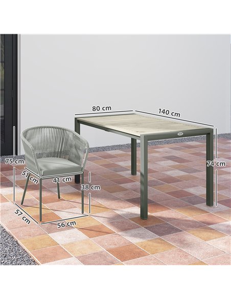Outsunny Rattan Dining Set, 6 Seater Rattan Garden Furniture Set with Acacia Wood Top Rectangle Table, 6 Chairs, Washable Seat C - pic 164038 | FastDaddyshop