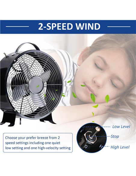 HOMCOM 26cm 2-Speed Electric Table Desk Fan w/ Safety Guard Anti-Slip Feet Portable Personal Cooling Fan Home Office Bedroom Bla - pic 16404 | FastDaddyshop