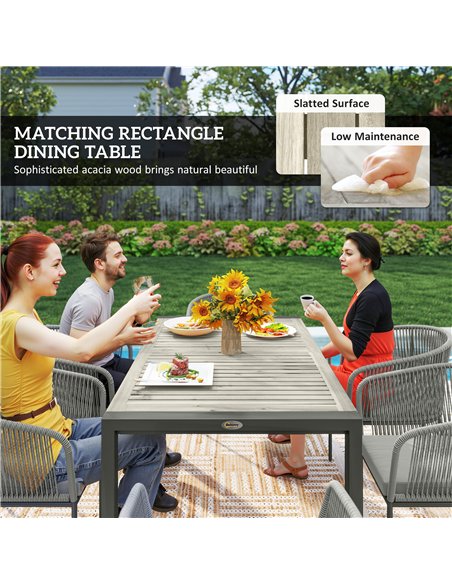 Outsunny Rattan Dining Set, 6 Seater Rattan Garden Furniture Set with Acacia Wood Top Rectangle Table, 6 Chairs, Washable Seat C - pic 164040 | FastDaddyshop