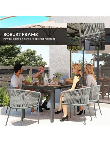 Outsunny Rattan Dining Set, 6 Seater Rattan Garden Furniture Set with Acacia Wood Top Rectangle Table, 6 Chairs, Washable Seat C