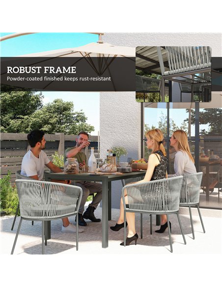 Outsunny Rattan Dining Set, 6 Seater Rattan Garden Furniture Set with Acacia Wood Top Rectangle Table, 6 Chairs, Washable Seat C - pic 164042 | FastDaddyshop