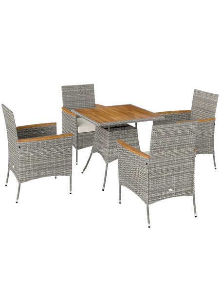 Outsunny Five-Piece Rattan Set, with Wood-Top Table - Teak - pic 164045 | FastDaddyshop