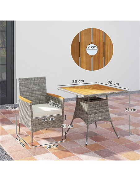 Outsunny Five-Piece Rattan Set, with Wood-Top Table - Teak - pic 164047 | FastDaddyshop